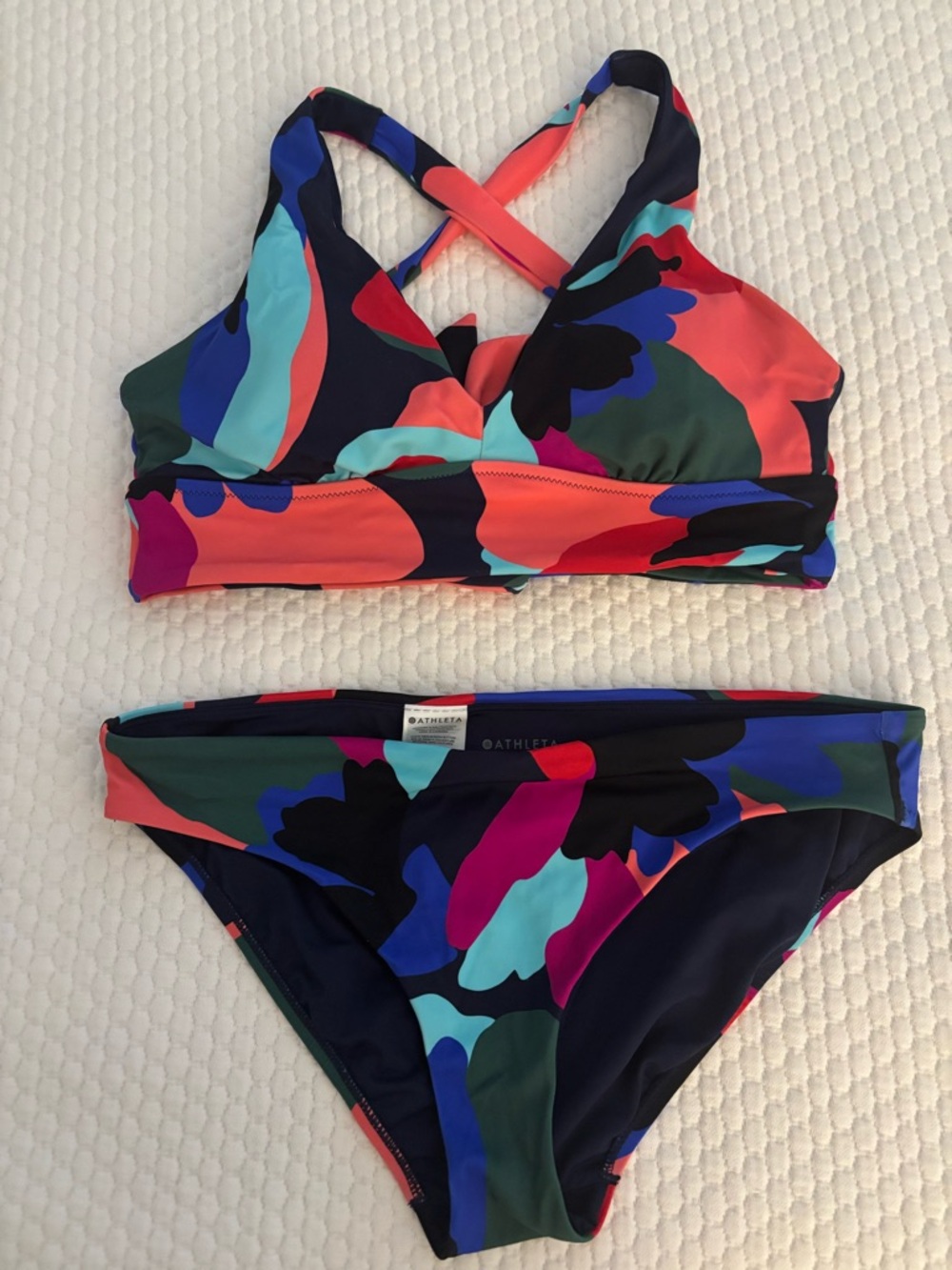 Athleta Multicolor Abstract Print Bikini - Navy, Coral, Teal, Pink